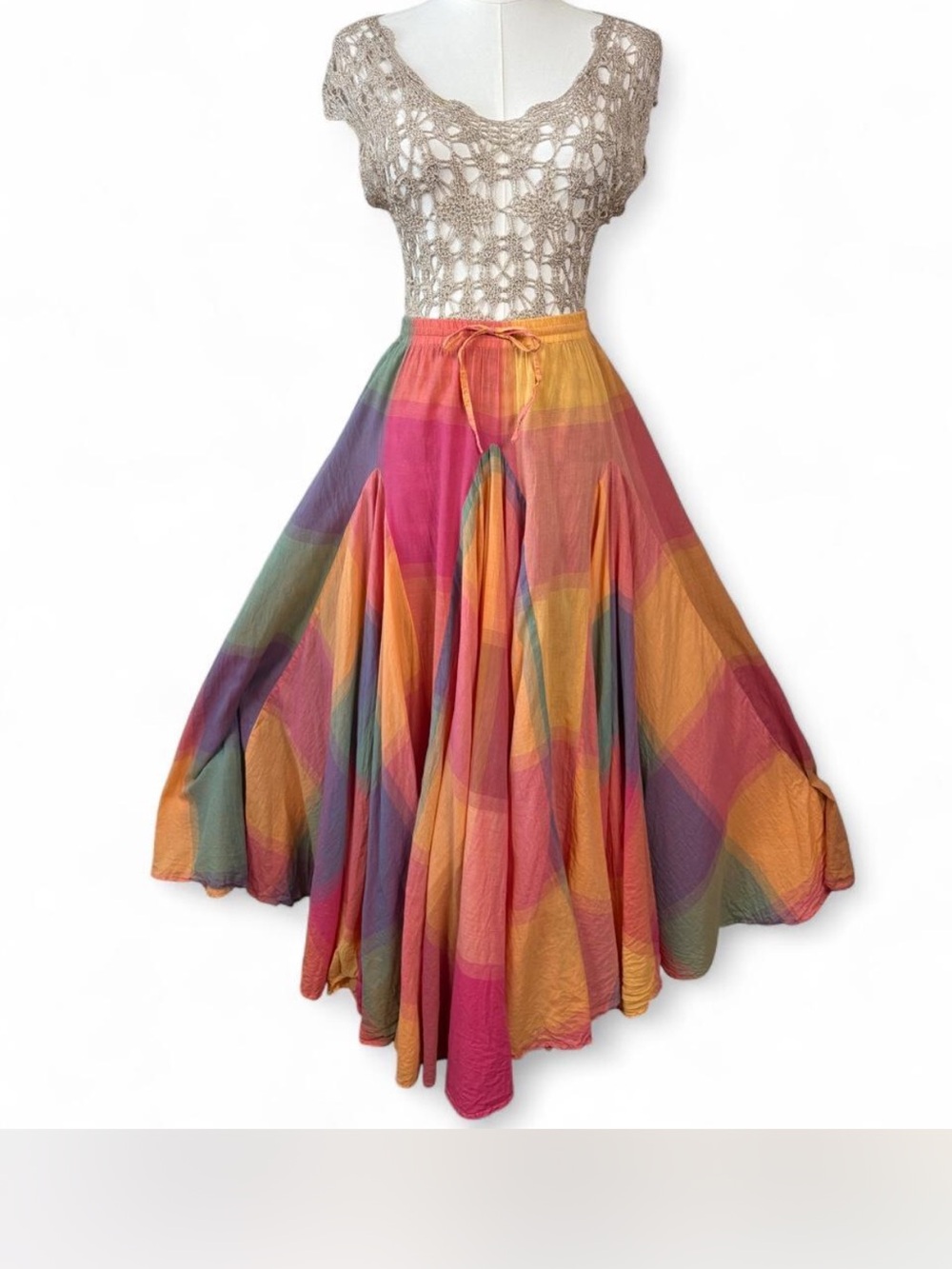 Multi-Color Bohemian Maxi Skirt - Flowing Rainbow Patchwork with